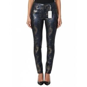 NWT Angry Rabbit Faux Snake Shimmer Woman’s Straight High Rise Jeans Sz 26x28